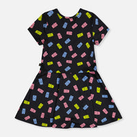 Short Sleeve Dress Black Printed Gummy Bears