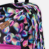 Kids Backpack Black Printed With Hearts