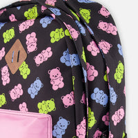 Kids Backpack Black Printed Gummy Bears