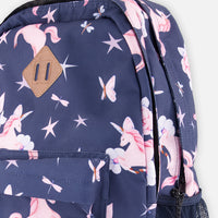Kids Backpack Navy Unicorn Print