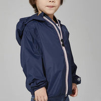 Kids navy full zip packable rain jacket and windbreaker