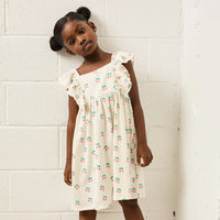 Cherries on Ivory Crinkle Jersey Dress