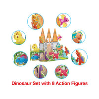 Magnet Tiles Building Blocks Dinosaur Theme Set with 8 Magnetized Action Figures - PTQ13