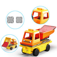 Magnet Tile Building Blocks 3-in-1 Crane, Dump Truck, and Ladder Construction Vehicle