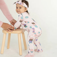 Bamboo Ruffle Footies with Two Way Zipper (Macaron Party Print)