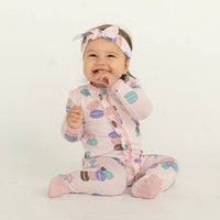 Bamboo Ruffle Footies with Two Way Zipper (Macaron Party Print)
