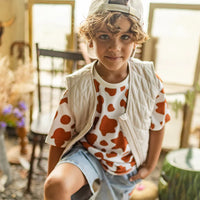 Cream and brown T-shirt with cow pattern, child