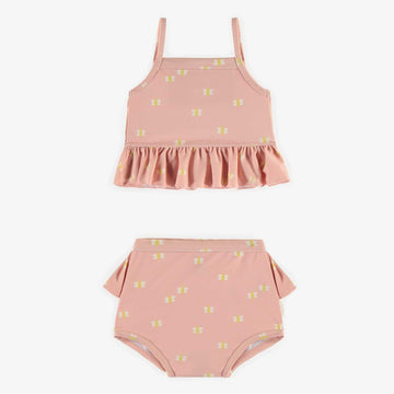 PINK TWO-PIECE SWIMSUIT WITH SMALL BUTTERFLIES, BABY