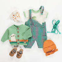 GREEN RIBBED KNIT CARDIGAN WITH JACQUARD PATTERN, NEWBORN