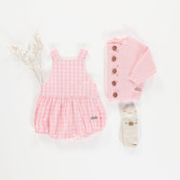 PINK AND WHITE PLAID ONE-PIECE WITH LARGE STRAPS IN SEERSUCKER, NEWBORN