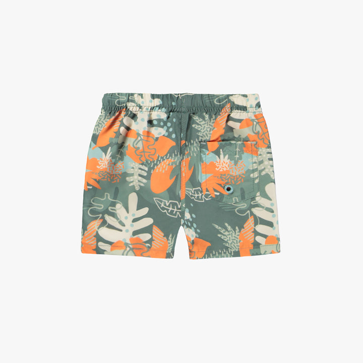GREEN SWIMMING BERMUDA WITH TROPICAL LEAF PATTERN, BABY
