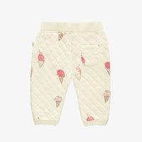 CREAM COLORED QUILTED JERSEY PANTS WITH ICE CREAM PRINT, BABY