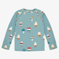 BLUE LONG SLEEVES SWIM T-SHIRT WITH ICY TREAT PRINT, CHILD