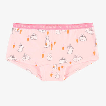 PINK BOYCUT PANTIES WITH BUNNIES AND CHICKENS PRINT IN STRETCH JERSEY, CHILD