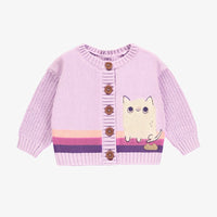PURPLE RIBBED KNIT CARDIGAN WITH JACQUARD PATTERN, NEWBORN