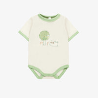 CREAM SHORT-SLEEVED BODYSUIT WITH AN ILLUSTRATION IN ORGANIC COTTON, NEWBORN
