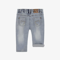 PALE BLUE JEANS WITH FLORAL EMBROIDERY, BABY