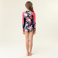 Long Sleeve Black Pink One-Piece UV Swimsuit