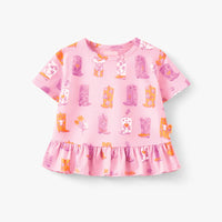 Pink T-shirt with cowboy boot all over print, baby