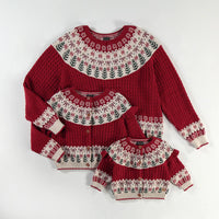 RED KNIT CARDIGAN WITH JACQUARD PATTERNS, BABY