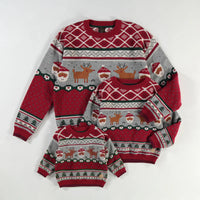 RED KNIT SWEATER WITH FESTIVE PATTERNS, BABY