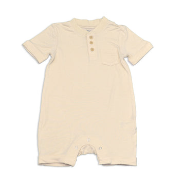 Bamboo Short Sleeve Romper with Buttons (Soft Sand)