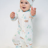 Bamboo Footies with Two Way Zipper (Moose Woods Print)