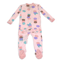 Bamboo Ruffle Footies with Two Way Zipper (Macaron Party Print)