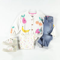 Cream knit cardigan with fruit patterns, child