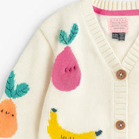 Cream knit cardigan with fruit patterns, baby