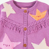 Purple knit cardigan with star patterns, baby
