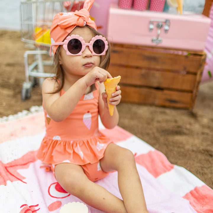 PEACH TWO PIECES SWIMSUIT WITH ICE CREAM CONE PRINT, BABY