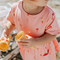 PINK SHORT SLEEVE COTTON DRESS WITH ICE CREAM PRINT, BABY