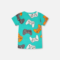 Organic Cotton Jersey T-Shirt Blue Printed Gamepads