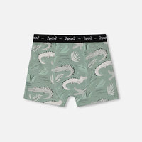 Printed Organic Cotton Boxer Shorts Light Sage And Gray Crocodile