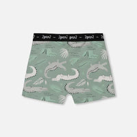 Printed Organic Cotton Boxer Shorts Light Sage And Gray Crocodile
