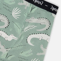 Printed Organic Cotton Boxer Shorts Light Sage And Gray Crocodile