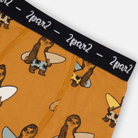 Printed Organic Cotton Boxer Shorts Sloths On Tan Background