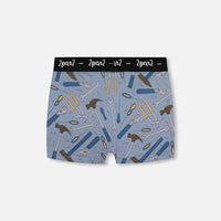 Printed Organic Cotton Boxer Shorts Tools On Bluish Gray Background