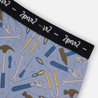 Printed Organic Cotton Boxer Shorts Tools On Bluish Gray Background