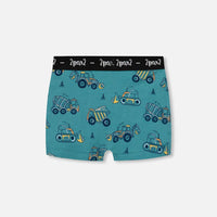 Printed Organic Cotton Boxer Shorts Teal With Yellow Truck