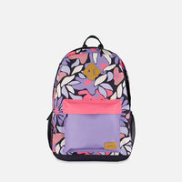 Kids Backpack Black Retro Flower Print