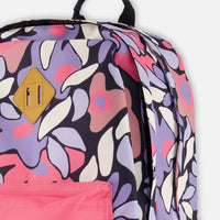 Kids Backpack Black Retro Flower Print