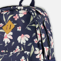 Kids Backpack Navy Flower Print