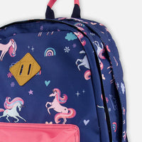 Kids Backpack Navy Unicorn Print