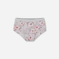 Printed Organic Cotton Boyshort Panty Pale Pink Flowers On Neutral Lilac