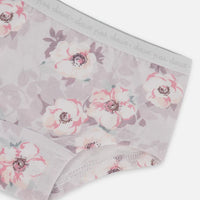Printed Organic Cotton Boyshort Panty Pale Pink Flowers On Neutral Lilac