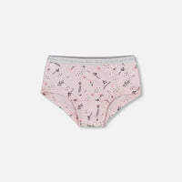 Printed Organic Cotton Boyshort Panty Small Pink Flowers On Pale Pink Background