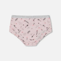 Printed Organic Cotton Boyshort Panty Small Pink Flowers On Pale Pink Background