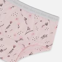 Printed Organic Cotton Boyshort Panty Small Pink Flowers On Pale Pink Background